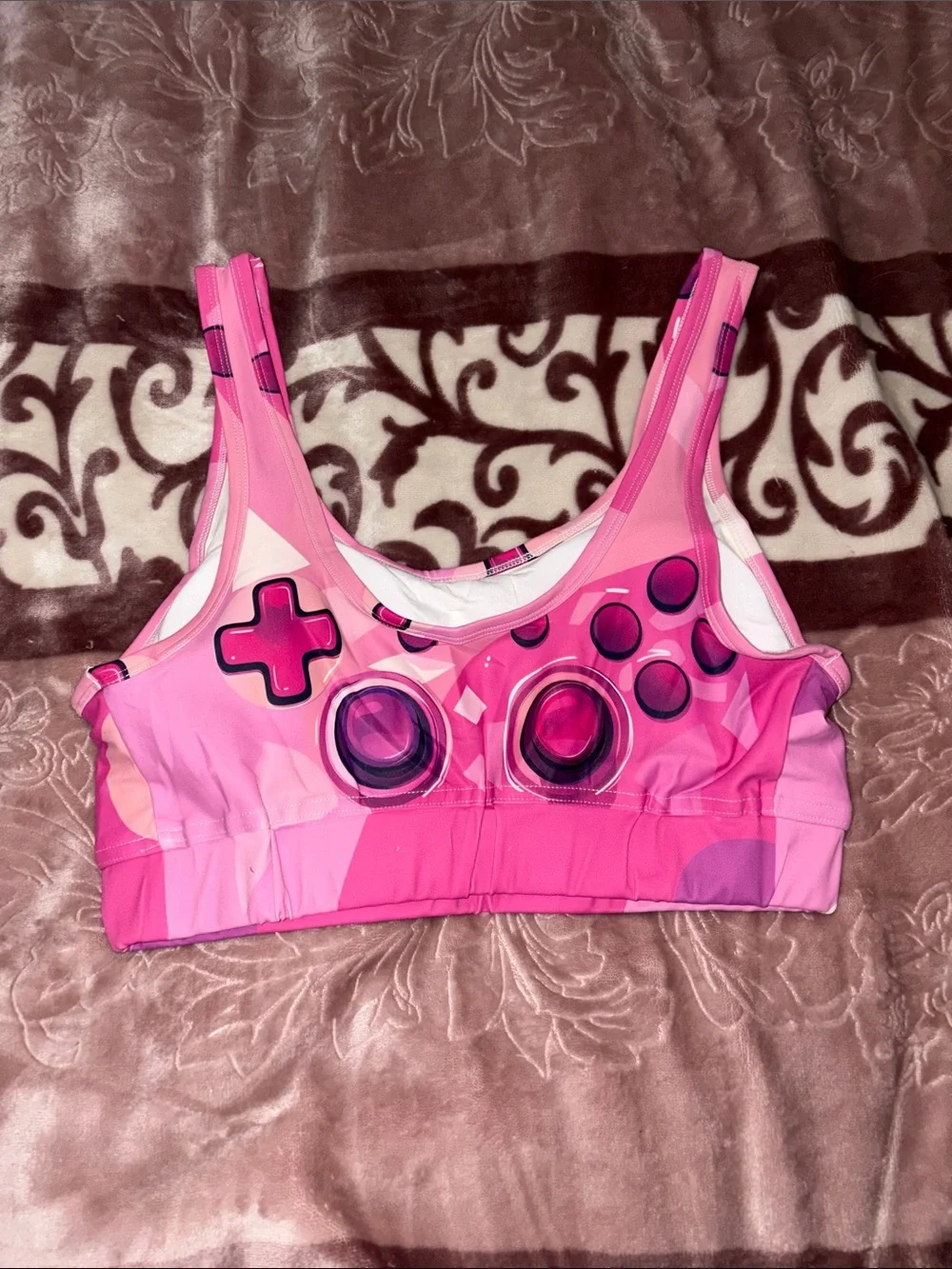NWOT Pink Gaming Controller Print Sports Bra - Large